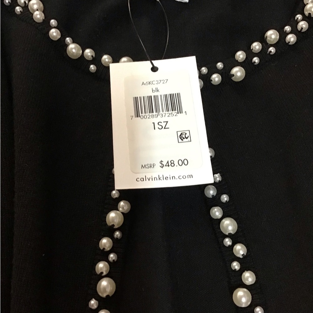 Calvin Klein Jersey Knit Cape-let with Pearl Trim. - Picture 2 of 3